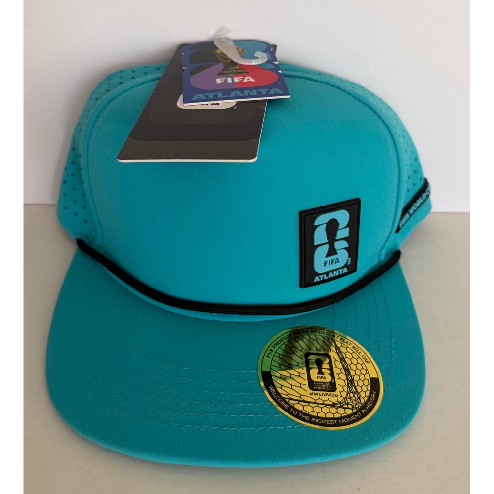 FIFA World Cup 26 Atlanta Hat Teal Water Resistant Flat Bill Snapback Cap NEW